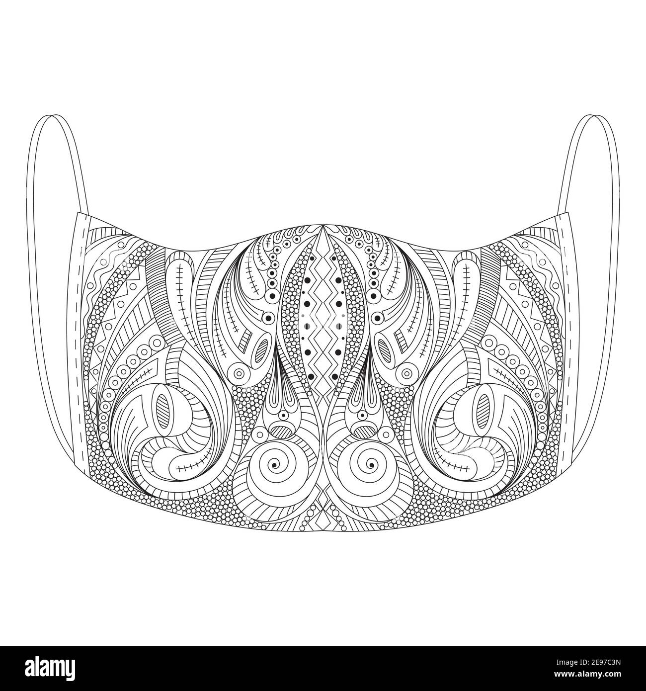 maschera medica colorazione libro. maschera medica nero e bianco schizzo che protegge contro virus e malattie illustrazione vettoriale. Illustrazione Vettoriale