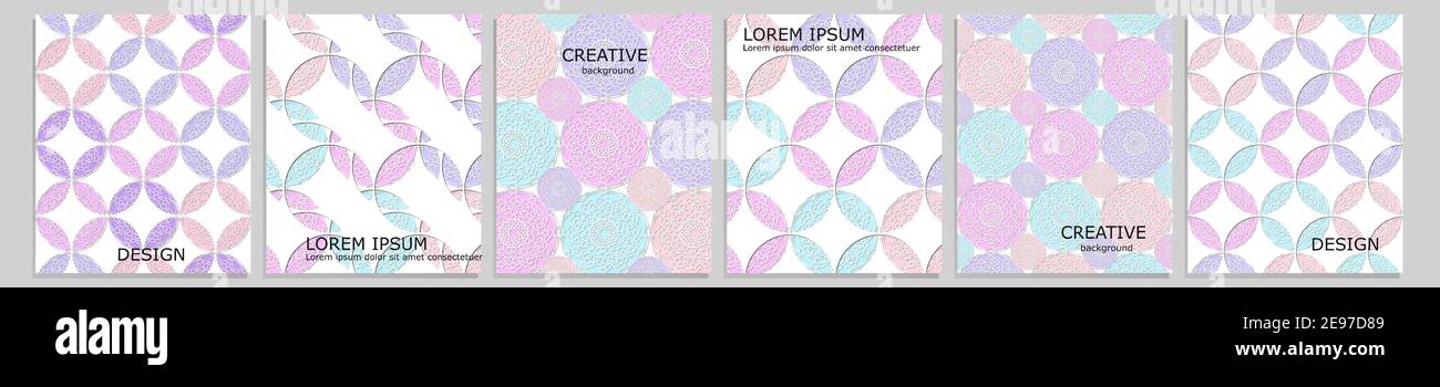 Set di copertine vettoriali per notebook. Astratto arabico arabesco modello con cerchi colorati per notebook carta, copybook brochure, libro Illustrazione Vettoriale