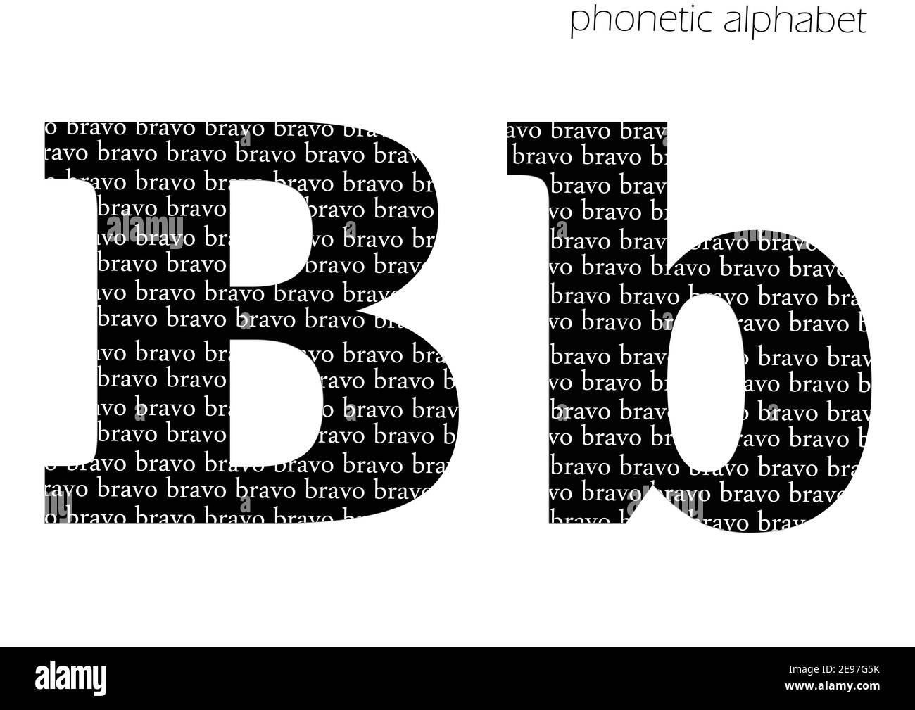 B (bravo) 3D illustrazione alfabeto fonetico disegno per decorazione in bianco e nero Foto Stock