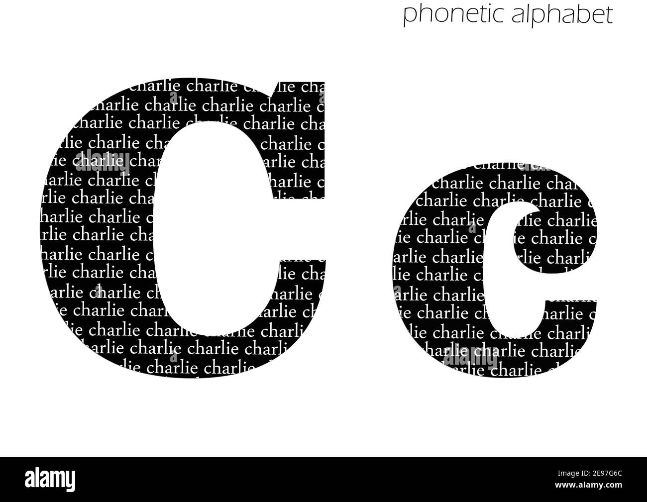 C (charlie) 3D illustrazione alfabeto fonetico per decorazione in bianco e nero Foto Stock