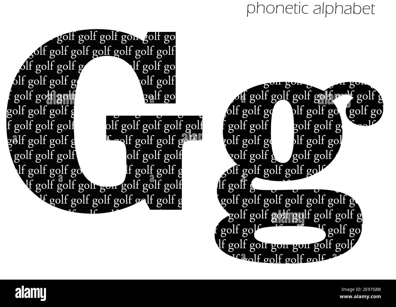 G (golf) 3D illustrazione alfabeto fonetico disegno per decorazione in bianco e nero Foto Stock
