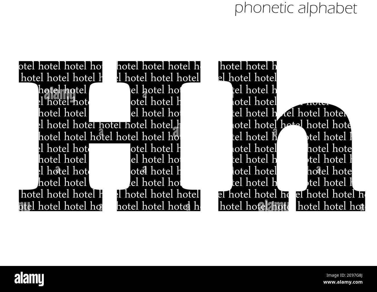 H (hotel) 3D illustrazione alfabeto fonetico design per decorazione in bianco e nero Foto Stock