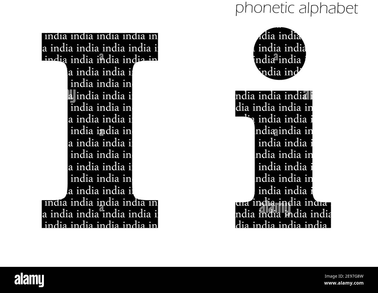 I (india) 3D illustrazione alfabeto fonetico disegno per decorazione in bianco e nero Foto Stock