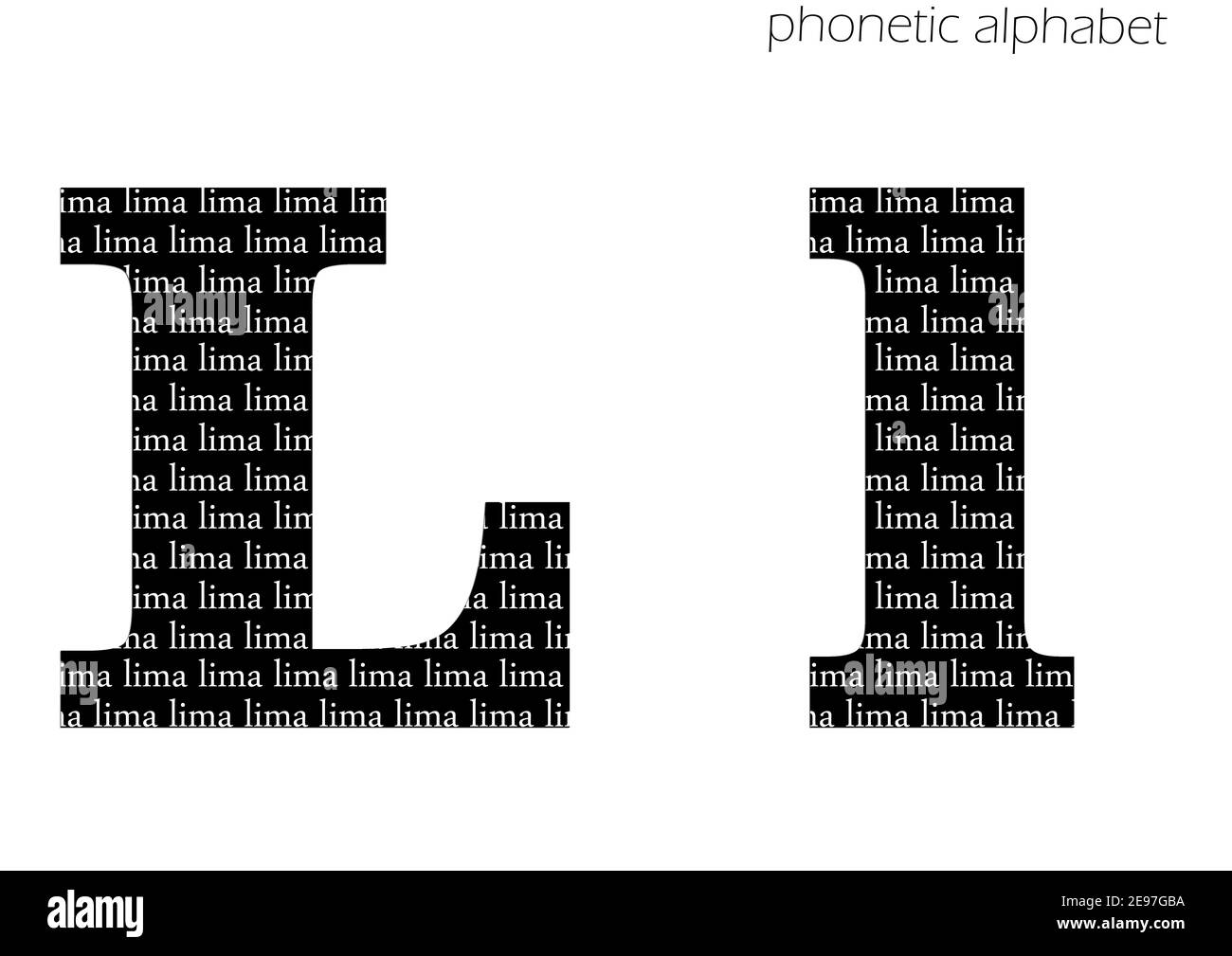 L (lima) 3D illustrazione alfabeto fonetico disegno per decorazione in bianco e nero Foto Stock