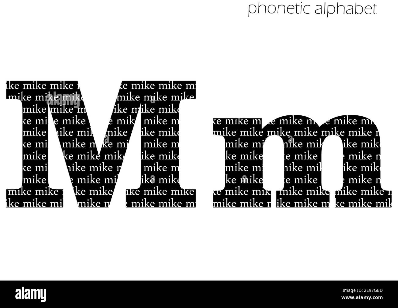 M (mike) 3D illustrazione alfabeto fonetico per decorazione in bianco e nero Foto Stock