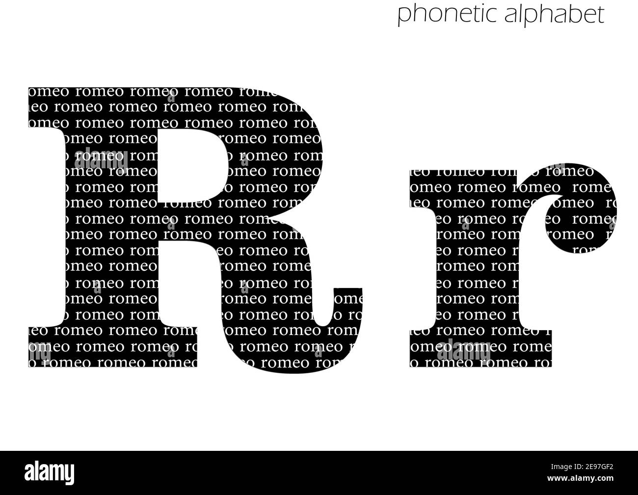 R (romeo) 3D illustrazione alfabeto fonetico per decorazione in bianco e nero Foto Stock