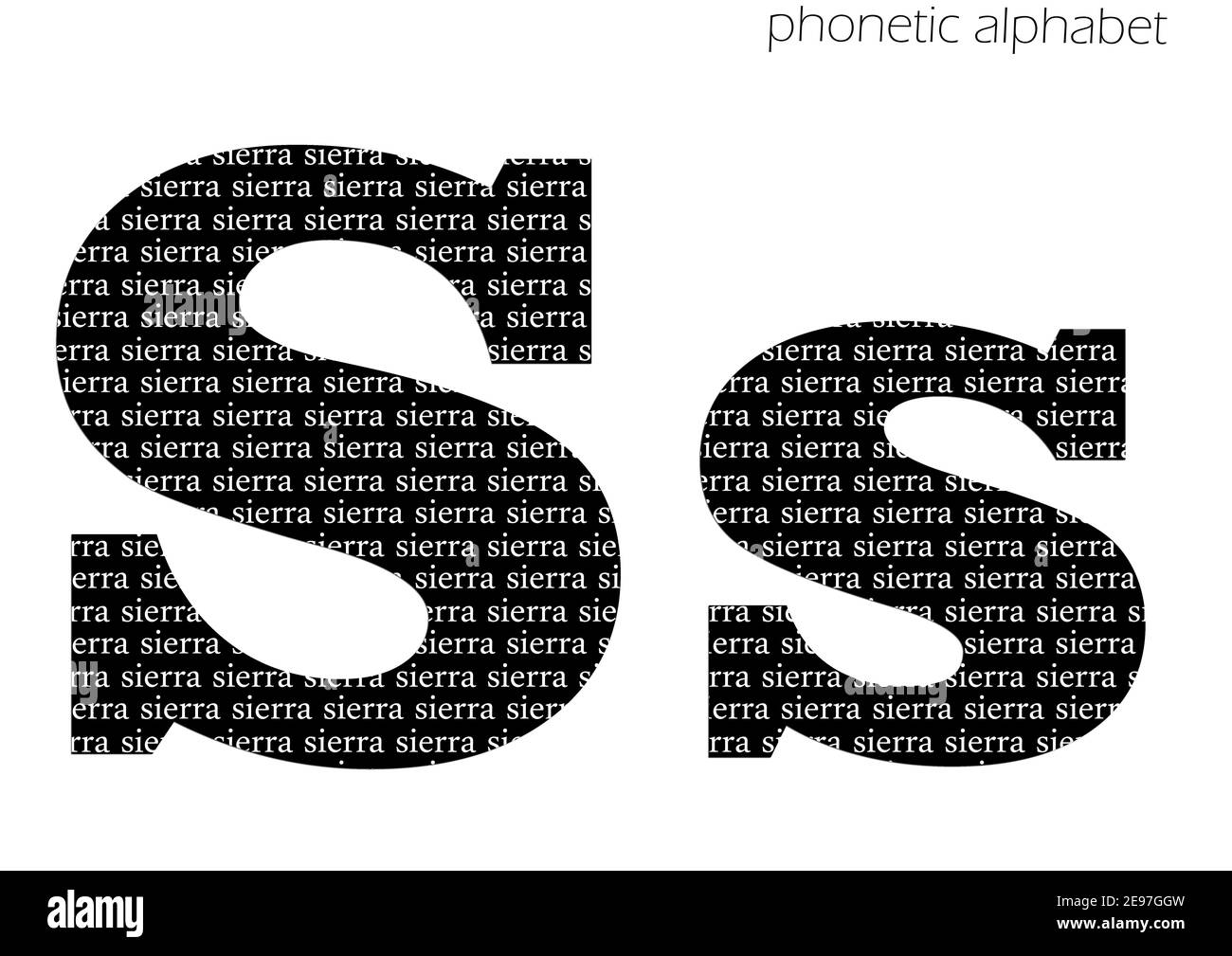 S (sierra) 3D illustrazione alfabeto fonetico disegno per decorazione in bianco e nero Foto Stock