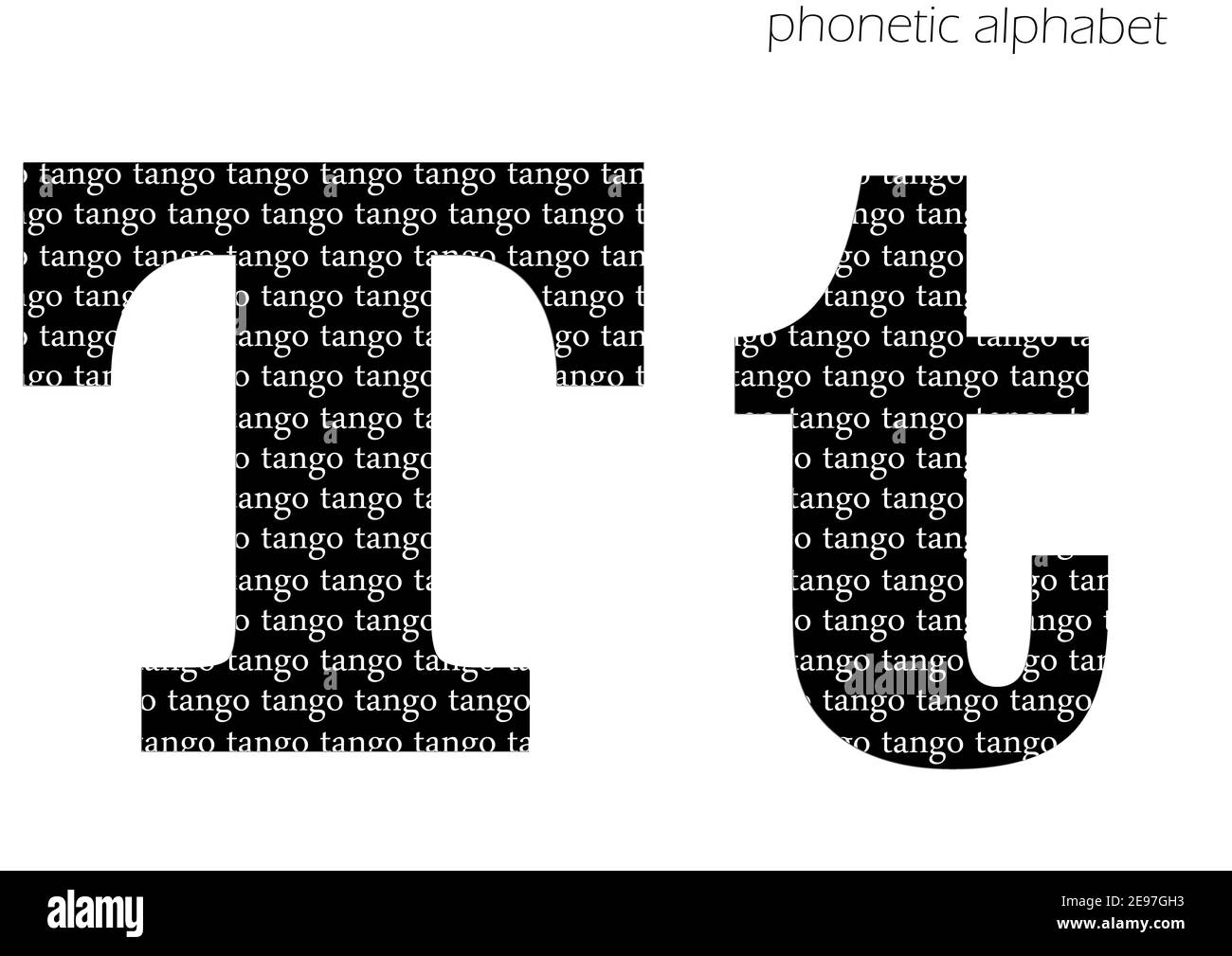 T (tango) 3D illustrazione alfabeto fonetico per decorazione in bianco e nero Foto Stock