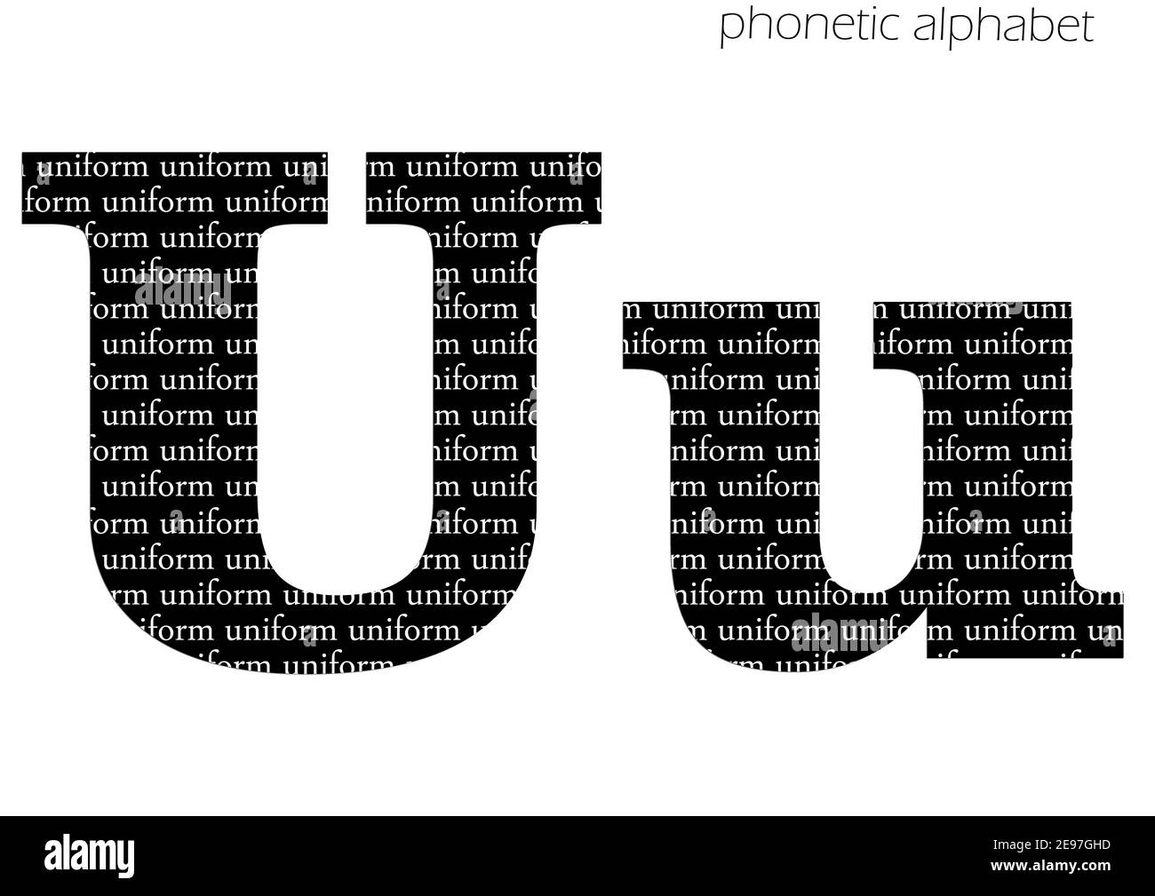 U (uniforme) 3D illustrazione alfabeto fonetico per decorazione in bianco e nero Foto Stock