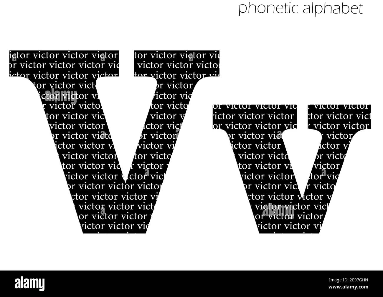 V (victor) 3D illustrazione alfabeto fonetico disegno per decorazione in bianco e nero Foto Stock