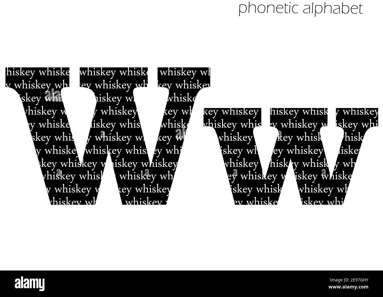 W (whiskey) 3D illustrazione alfabeto fonetico per decorazione in bianco e nero Foto Stock