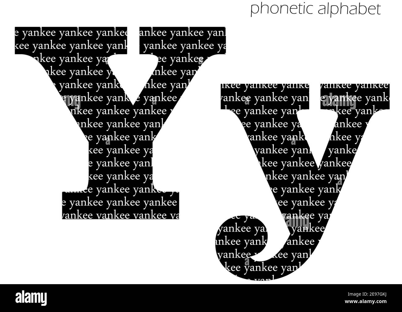Y (yankee) 3D illustrazione alfabeto fonetico disegno per decorazione in bianco e nero Foto Stock