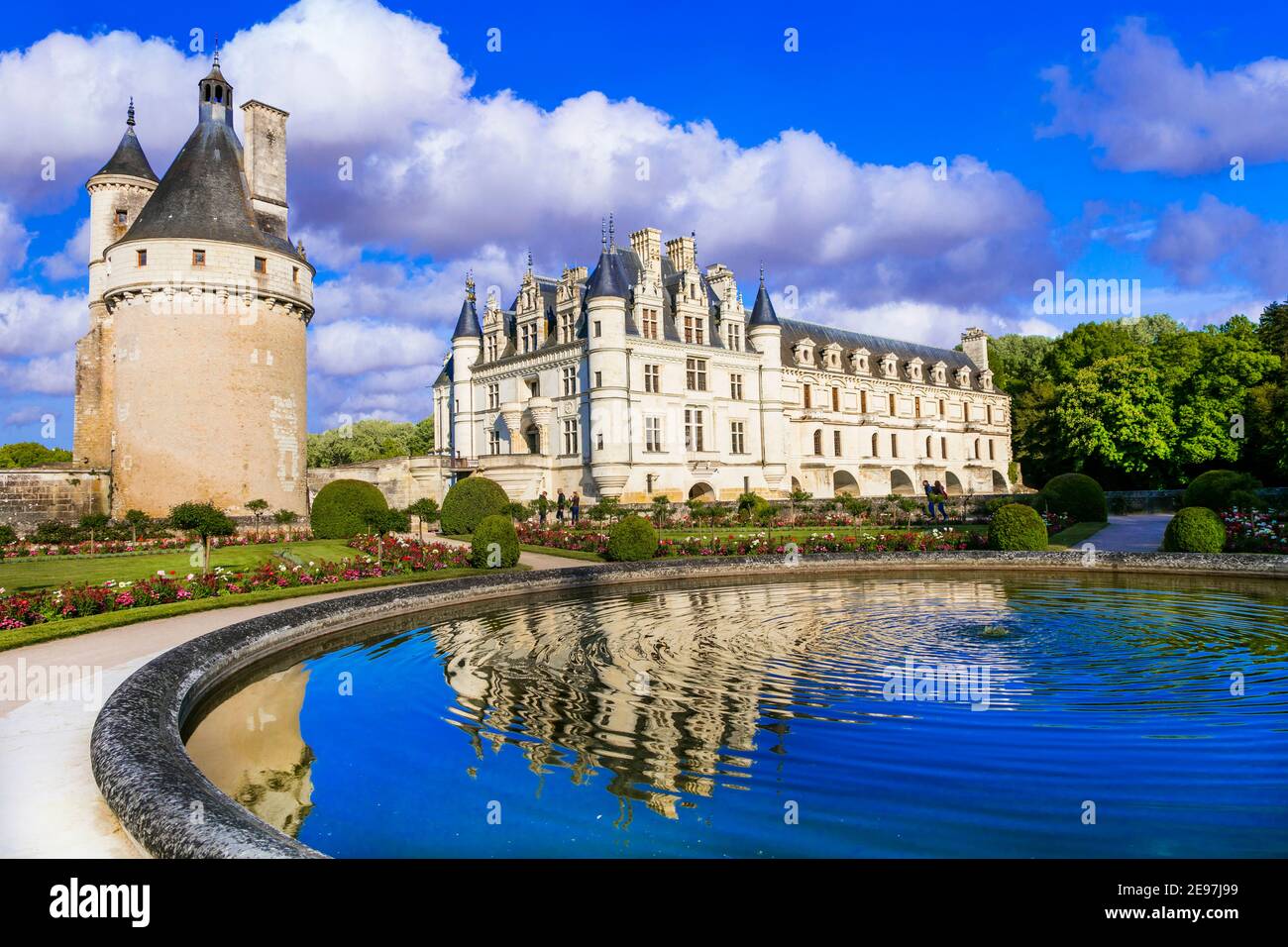 Elegante castello di Chenonceau - bellissimi castelli della valle della Loira. Francia, viaggi e luoghi di interesse Foto Stock