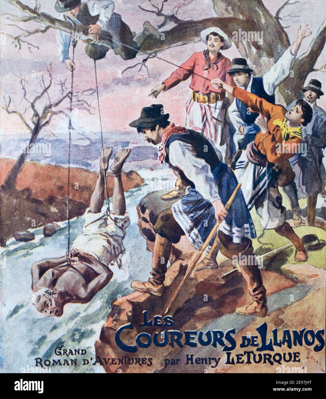 Water Tortue nel fiume Orinoco da Venezuela Bandits 1911 Illustrazione d'epoca o copertina del vecchio libro di Story 'Les Coureurs De Llanos' di Henry Leturque Foto Stock