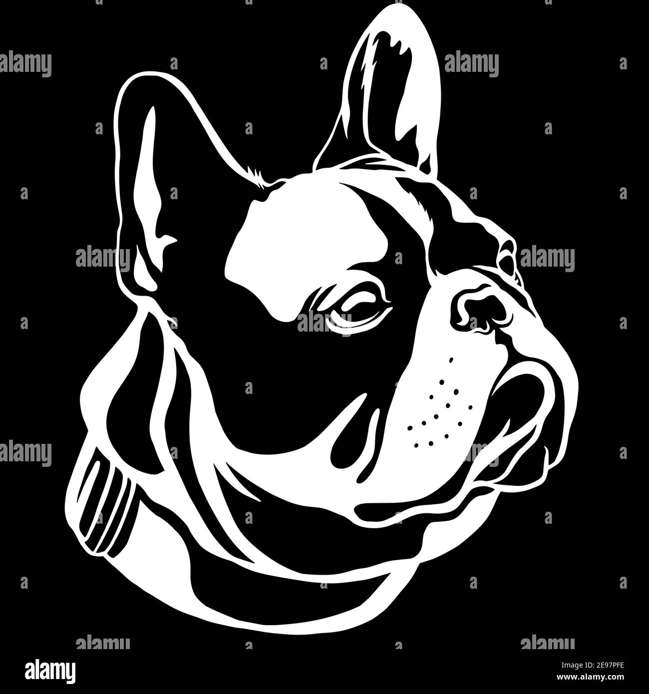 Bel logo Bulldog francese nero. Stile bianco nero. Illustrazione Vettoriale