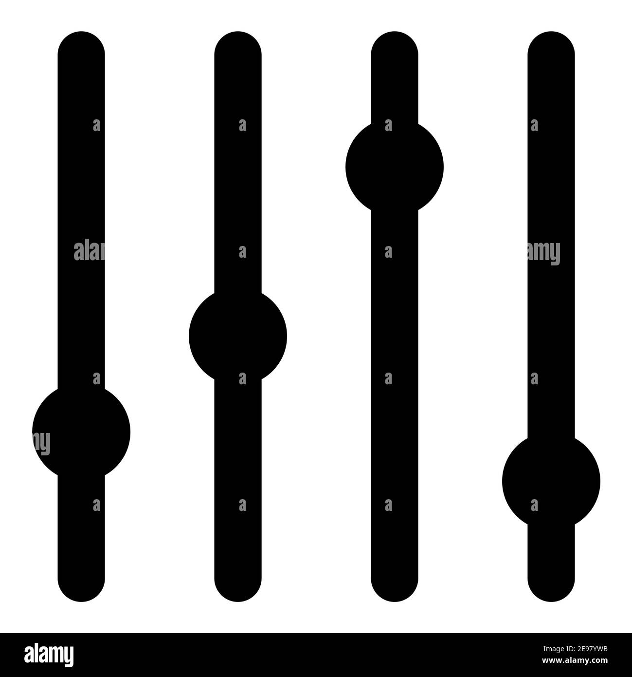 Icona cursori. Simbolo della barra di scorrimento isolato su bianco. Illustrazione Vector Black per il design del pannello del mixer audio o per l'elemento di controllo della console dell'equalizzatore. EPS 10 Illustrazione Vettoriale