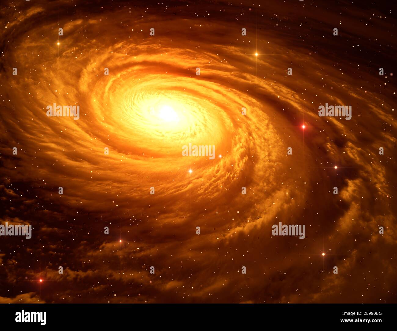 Galassia a spirale gialla con bracci per gas volumetrico Foto Stock