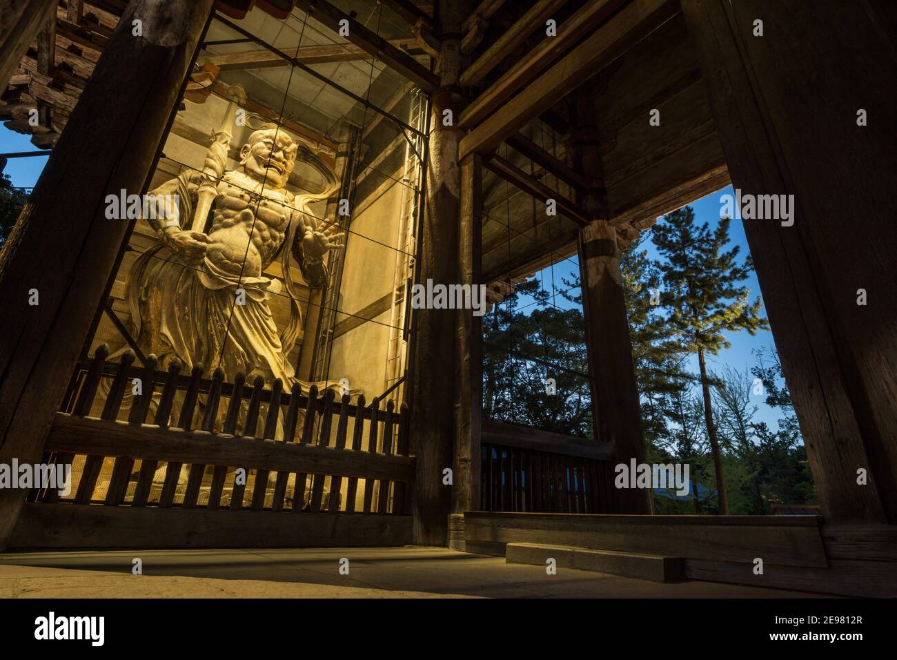 Uno dei due guardiani della porta, Kongo Rikishi o Ni-ō, nella Grande porta Sud del tempio Todaiji a Nara Giappone, risalente al 1203 Foto Stock