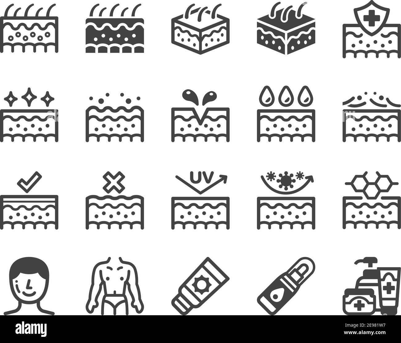 set di icone skin, vettore e illustrazione Illustrazione Vettoriale