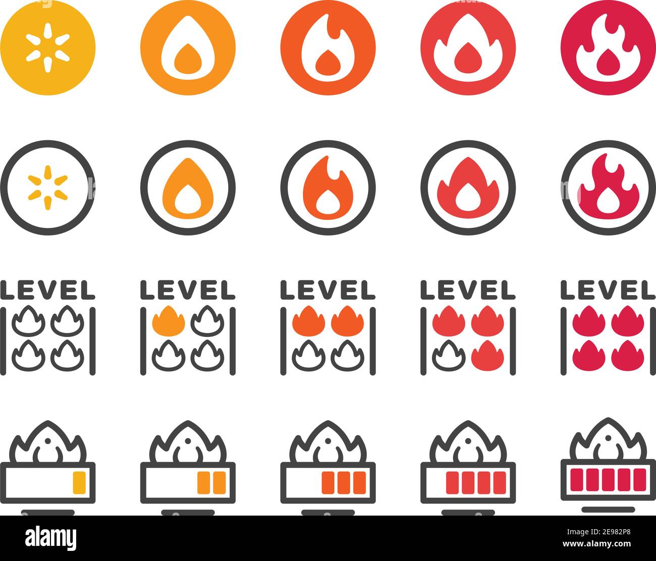 set di icone del livello di incendio, vettore e illustrazione Illustrazione Vettoriale
