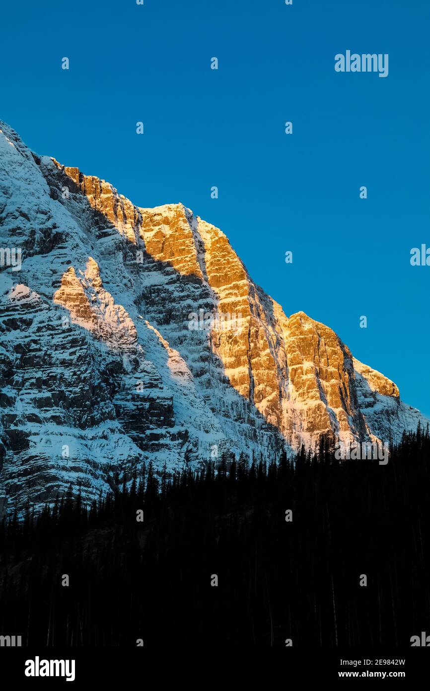 Floe Peak vista da lungo il sentiero del lago Floe nel Parco Nazionale di Kootenay nelle Montagne Rocciose Canadesi, British Columbia, Canada Foto Stock