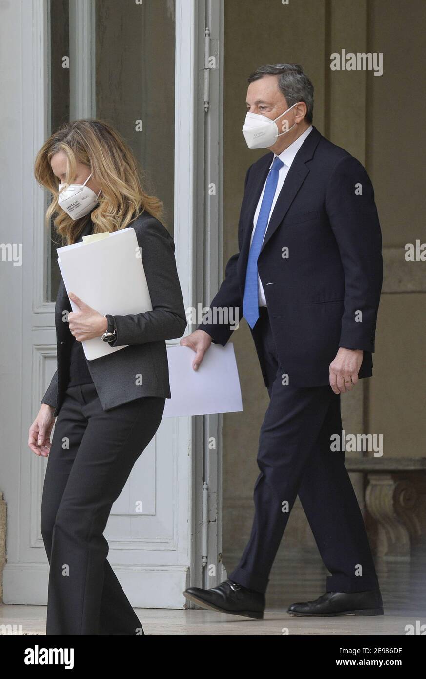 Roma, Italia. 03 Feb 2021. 2/3/2021 - Roma, Mario Draghi lascia il Quirinale dopo aver accettato un incarico dal Presidente della Repubblica Sergio Mattarella nella foto: (Foto di IPA/Sipa USA) Credit: Sipa USA/Alamy Live News Foto Stock