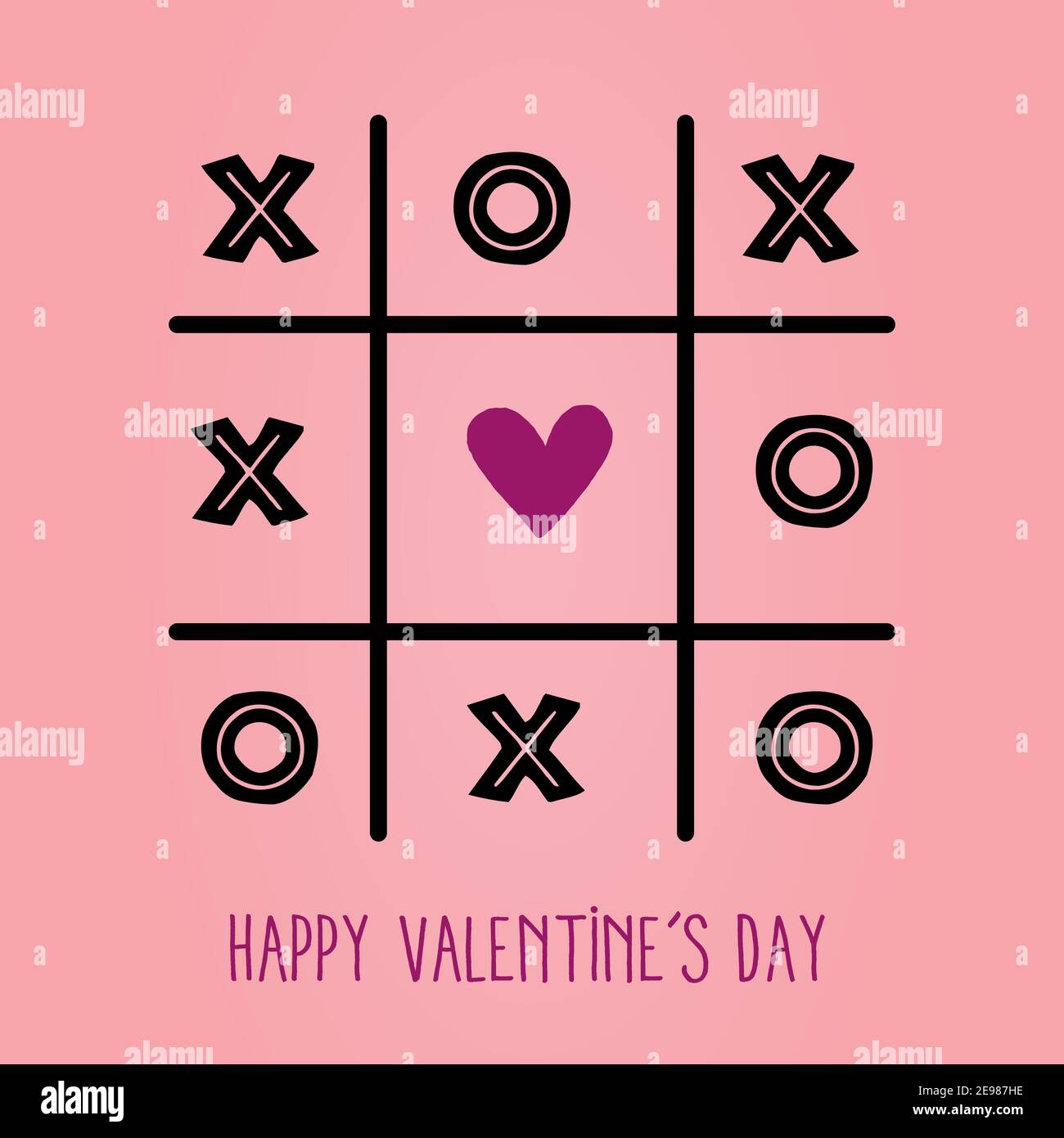TIC tac TOE game con croce e segno del cuore Happy Valentines Day Card Red Flat design illustrazione vettoriale Illustrazione Vettoriale