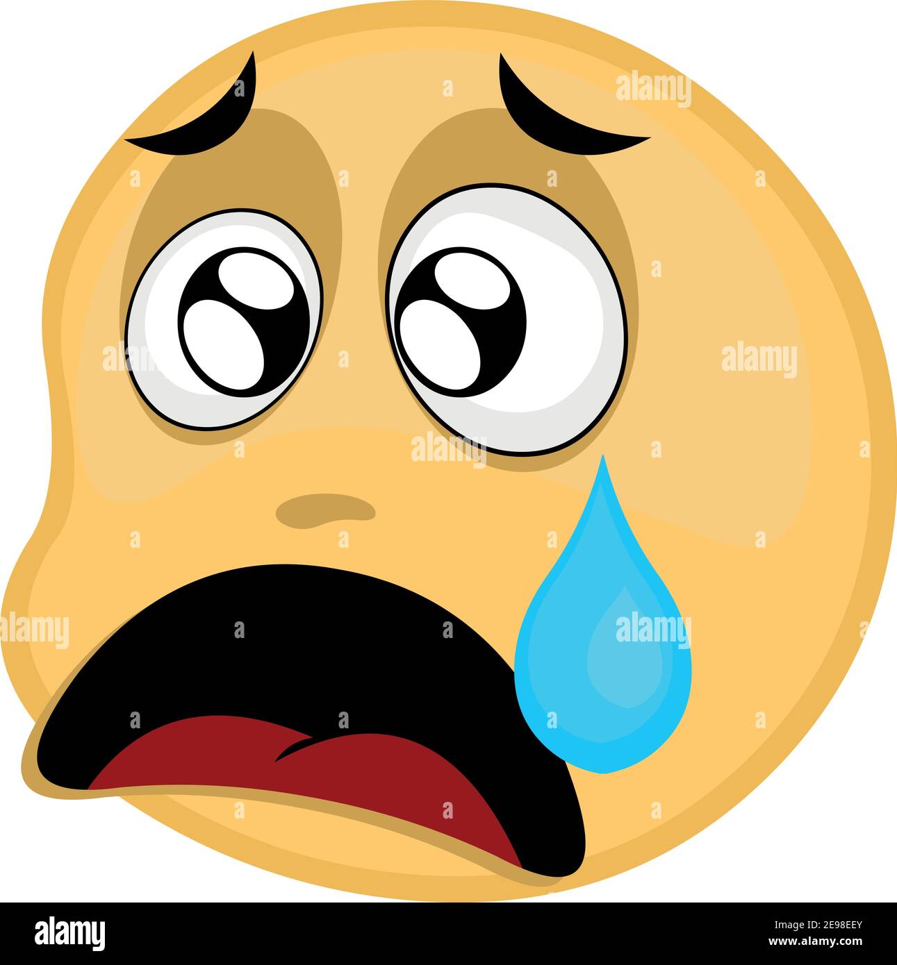 Illustrazione vettoriale di un emoticon con un'espressione spaventata e. una lacrima che cade da uno degli occhi Illustrazione Vettoriale