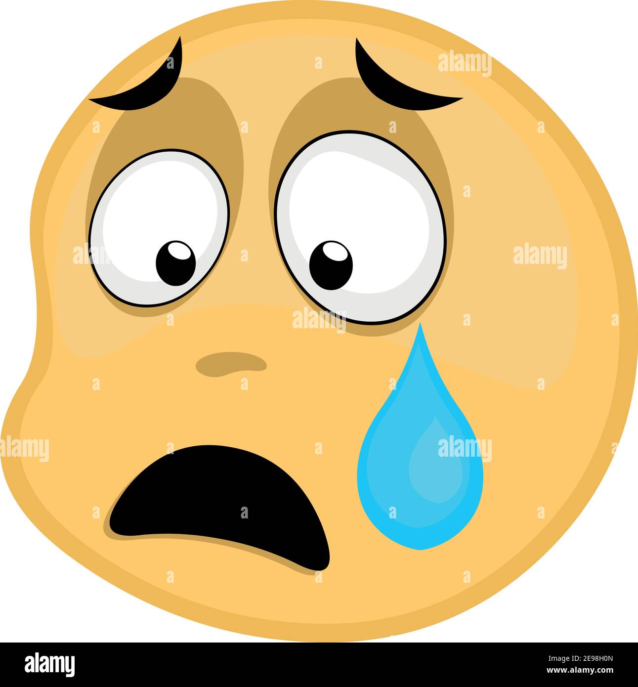 Illustrazione vettoriale di un emoticon con un'espressione spaventata e. una lacrima che cade da uno degli occhi Illustrazione Vettoriale