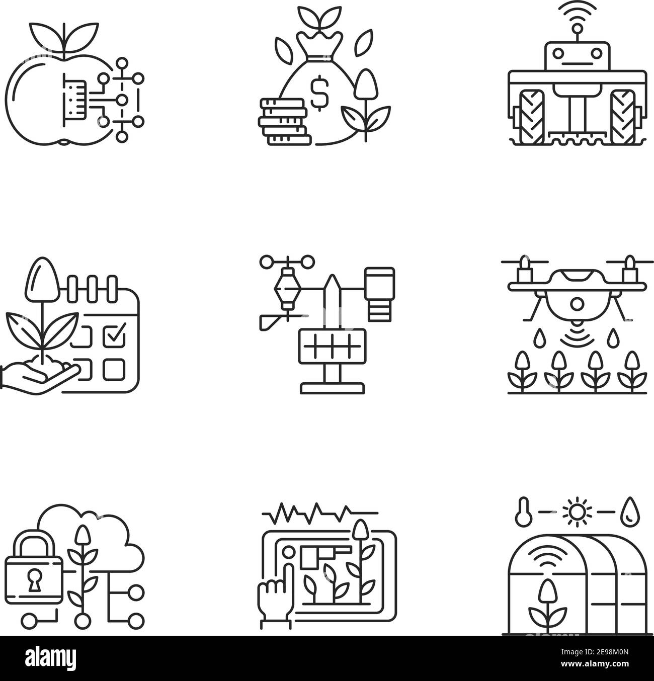 Set di icone lineari Smart Farming Illustrazione Vettoriale