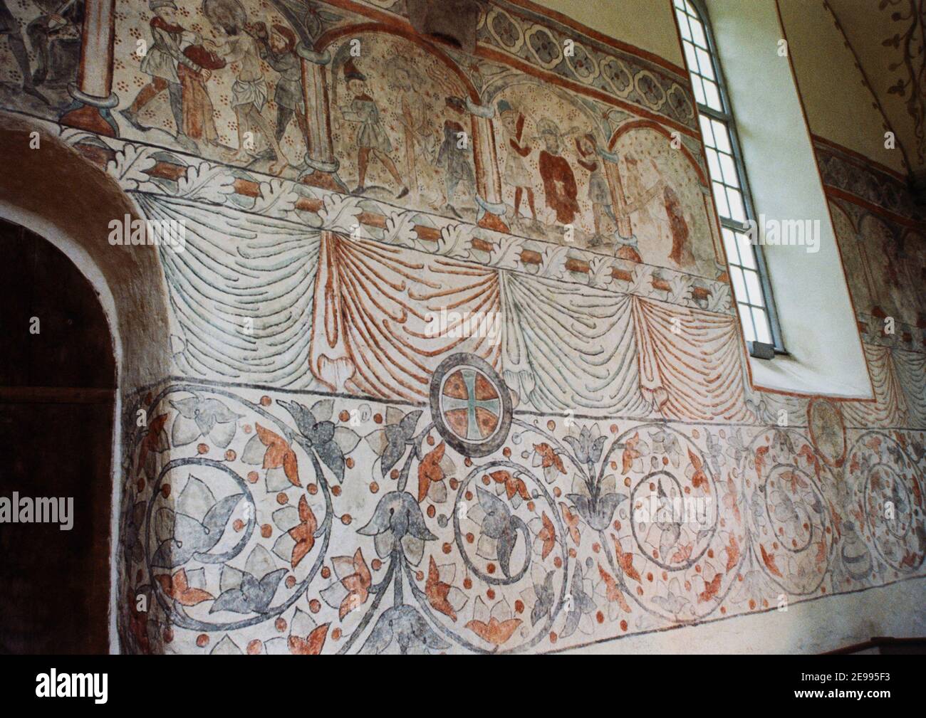 Famoso dipinto a parete religioso tardo medievale nella chiesa di MÄSTERBY a. Gotland 2009 Foto Stock
