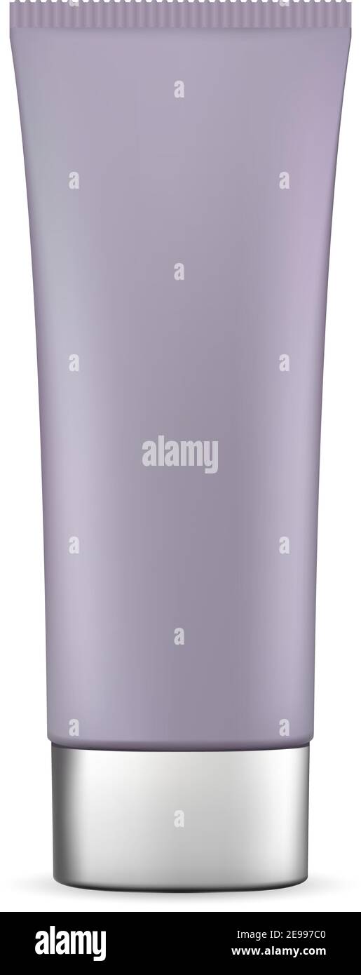 Tubo cosmetico per crema. Contenitore per unguento vettoriale. Pasta per denti o imballaggio medico. Pacchetto di lozione vuoto. Pacchetto flessibile realistico Mockup. Scrub viso Illustrazione Vettoriale