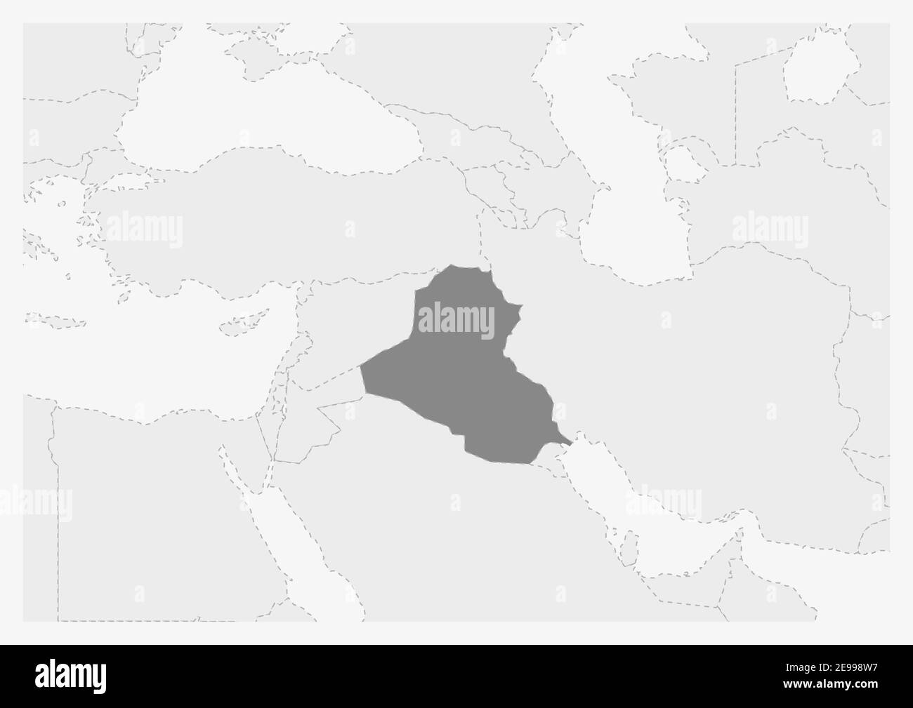 Mappa del Medio Oriente con mappa evidenziata dell'Iraq, mappa grigia dell'Iraq con i paesi vicini Illustrazione Vettoriale