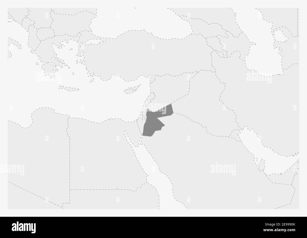 Mappa del Medio Oriente con mappa evidenziata della Giordania, mappa grigia della Giordania con i paesi vicini Illustrazione Vettoriale
