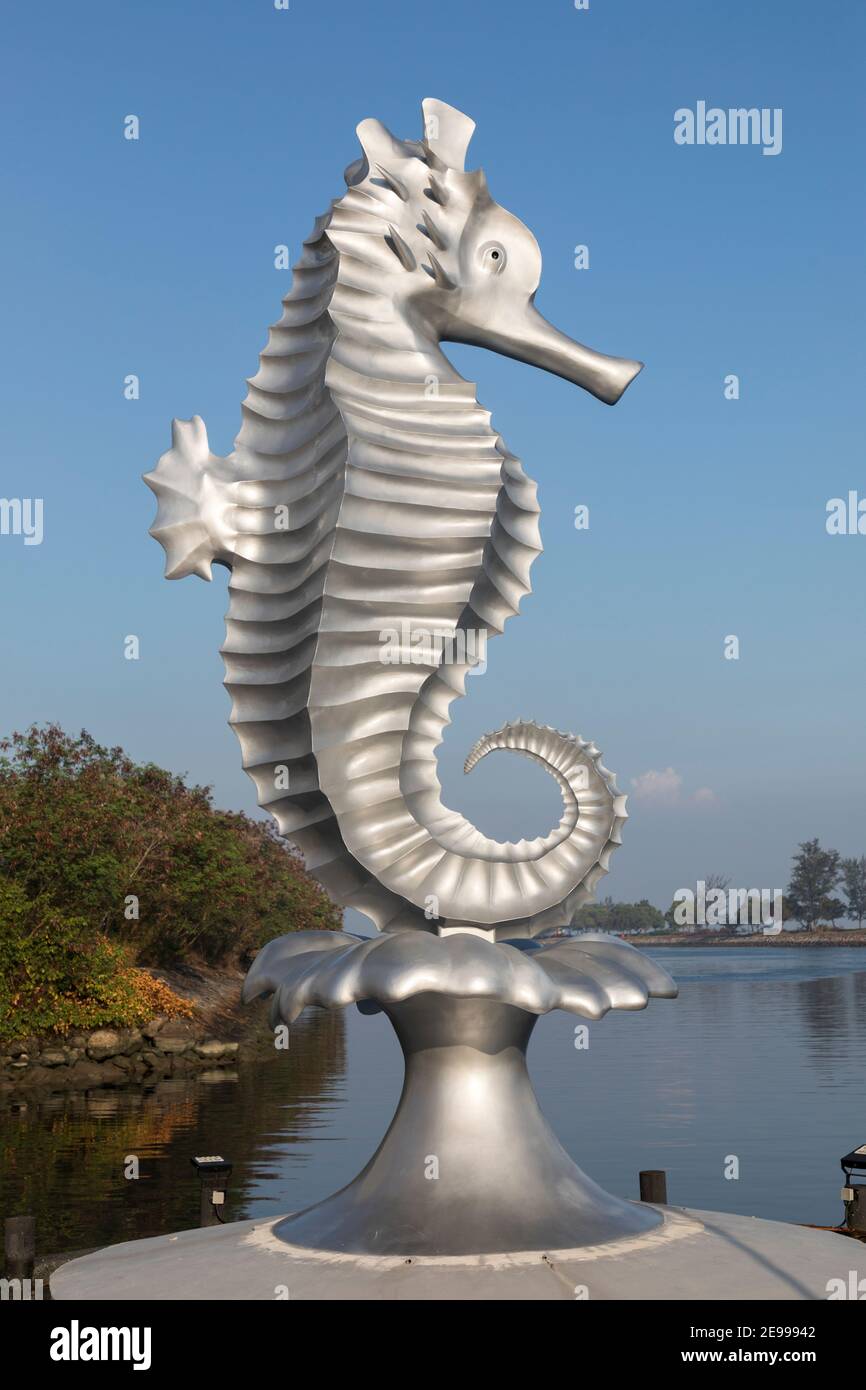 Mascotte Seahorse adottata da Miri nel 1994, Sarawak, Malesia Foto Stock