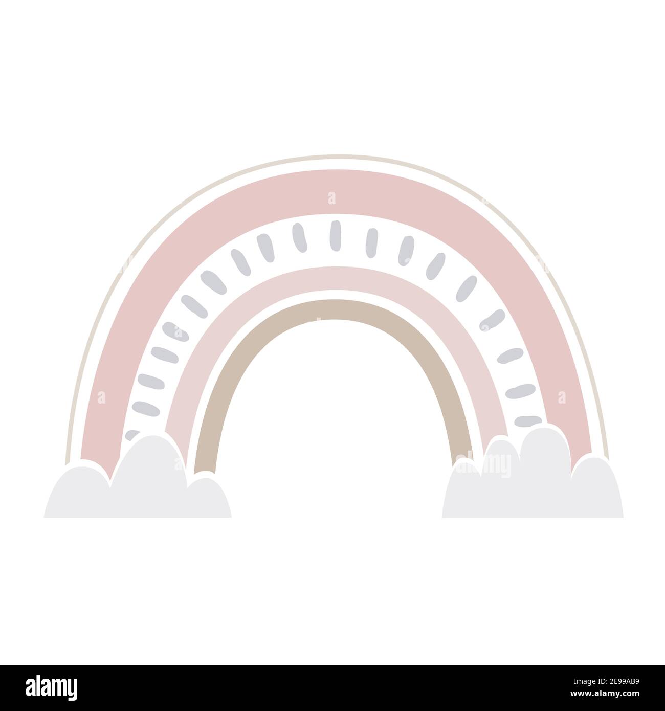 Vettore arcobaleno in stile cartone animato scandinavo isolato su sfondo bianco per i bambini. Simpatica illustrazione disegnata a mano per poster, stampe, biglietti, tessuti Illustrazione Vettoriale