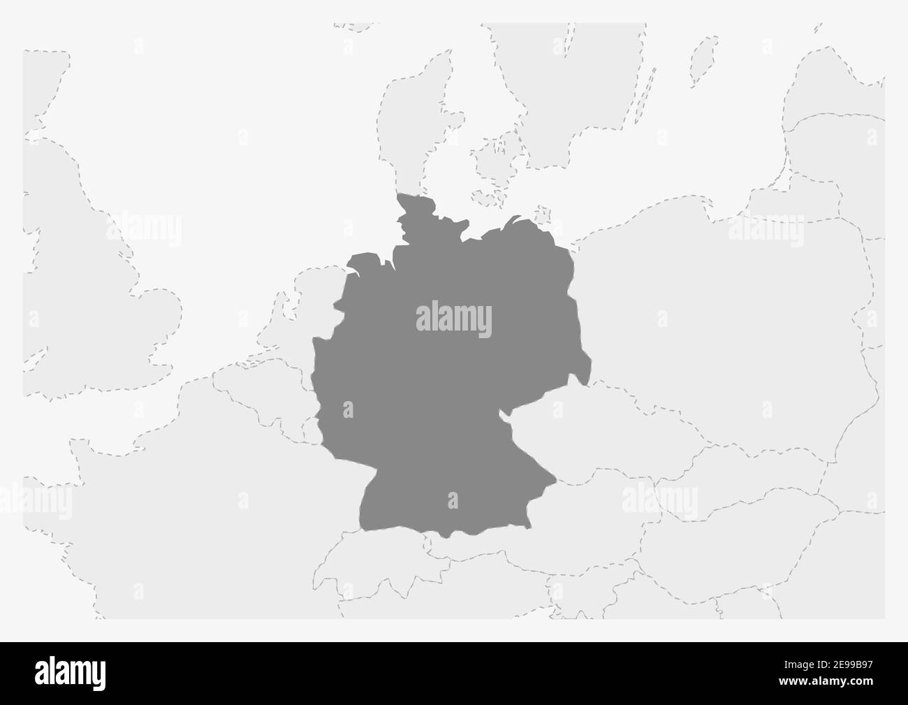 Mappa dell'Europa con la mappa evidenziata della Germania, mappa grigia della Germania con i paesi vicini Illustrazione Vettoriale