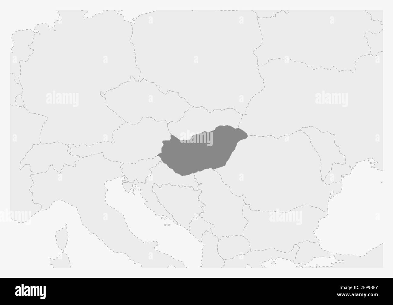 Mappa dell'Europa con mappa evidenziata dell'Ungheria, mappa grigia dell'Ungheria con i paesi vicini Illustrazione Vettoriale