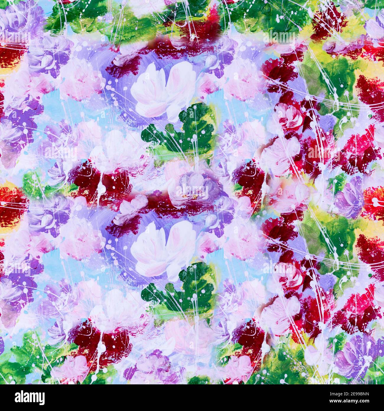 Fiori astratti dipinti a mano senza cuciture motivo. Texture raster per invito, banner, sfondo o altro design. Foto Stock