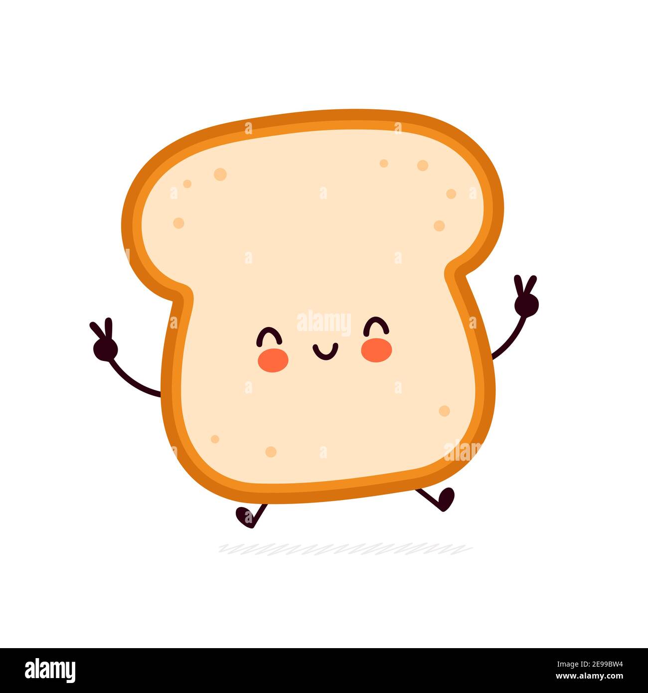 Carino divertente pane toast carattere. Icona di illustrazione del carattere kawaii della cartoon vettoriale a linea piatta. Isolato su sfondo bianco. Toast con concetto di mascotte del carattere del viso Illustrazione Vettoriale