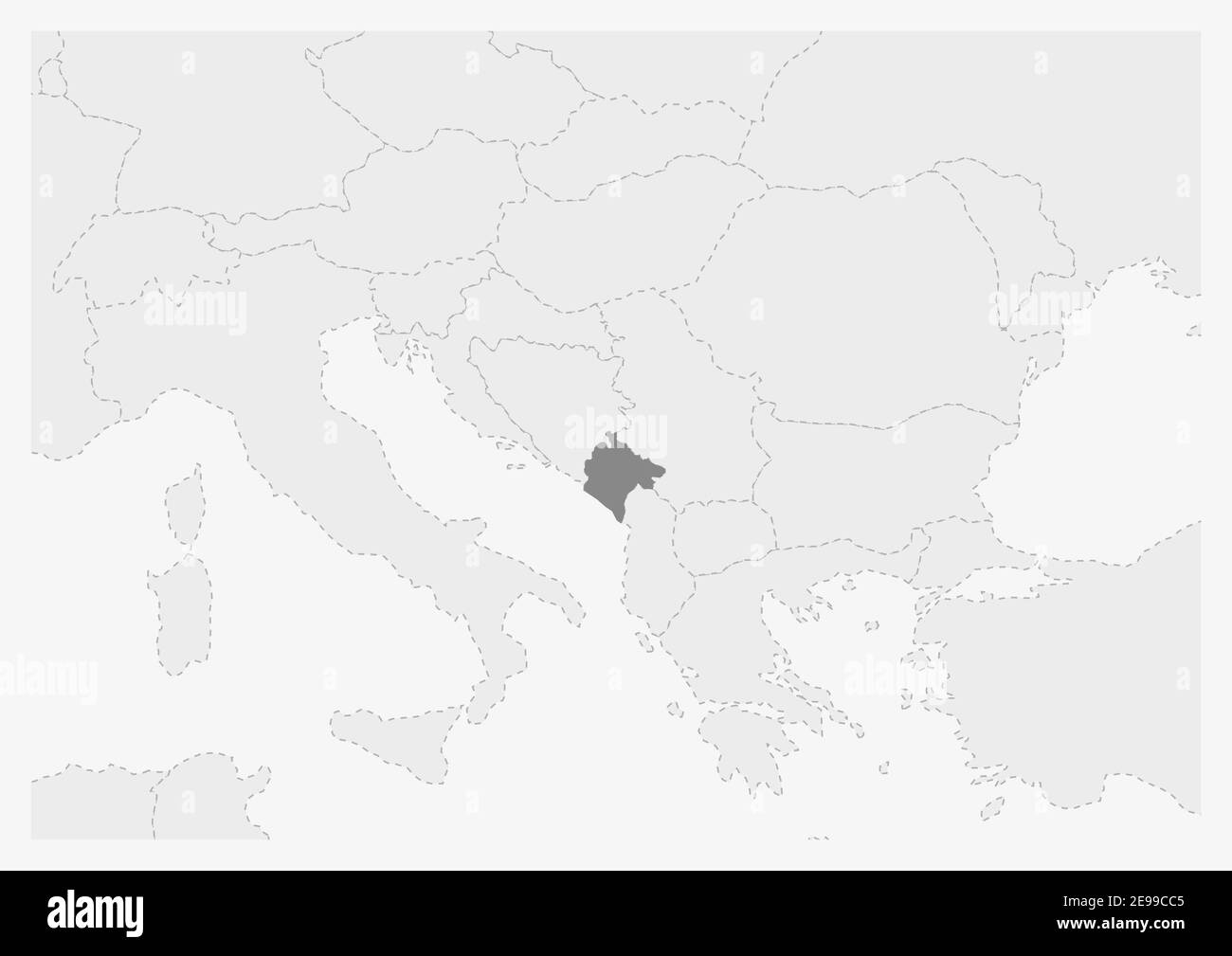 Mappa dell'Europa con mappa del Montenegro evidenziata, mappa grigia del Montenegro con i paesi vicini Illustrazione Vettoriale