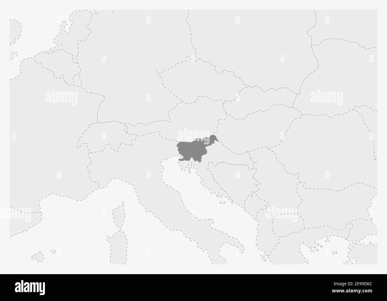 Mappa d'Europa con mappa evidenziata della Slovenia, mappa grigia della Slovenia con i paesi vicini Illustrazione Vettoriale