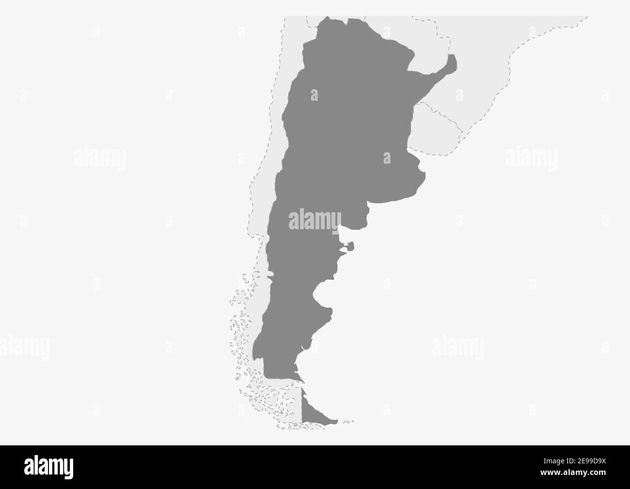 Mappa dell'America con mappa dell'Argentina evidenziata, mappa grigia dell' Argentina con i paesi vicini Immagine e Vettoriale - Alamy