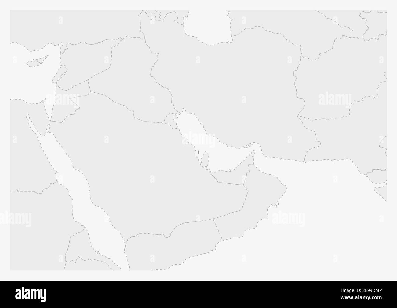 Mappa del Medio Oriente con mappa del Bahrain evidenziata, mappa grigia del Bahrain con i paesi vicini Illustrazione Vettoriale