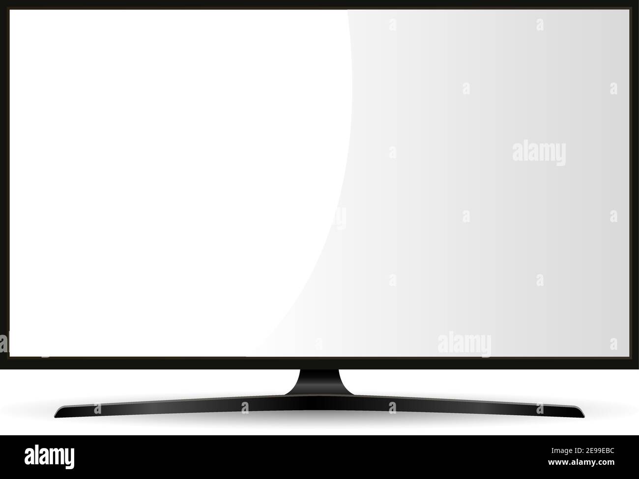 Televisione nera con schermo bianco. Ampio monitor isolato in background. LCD 4k ad alta definizione. LED Electronic Display Design Mockup. Cristallo trasparente C Illustrazione Vettoriale