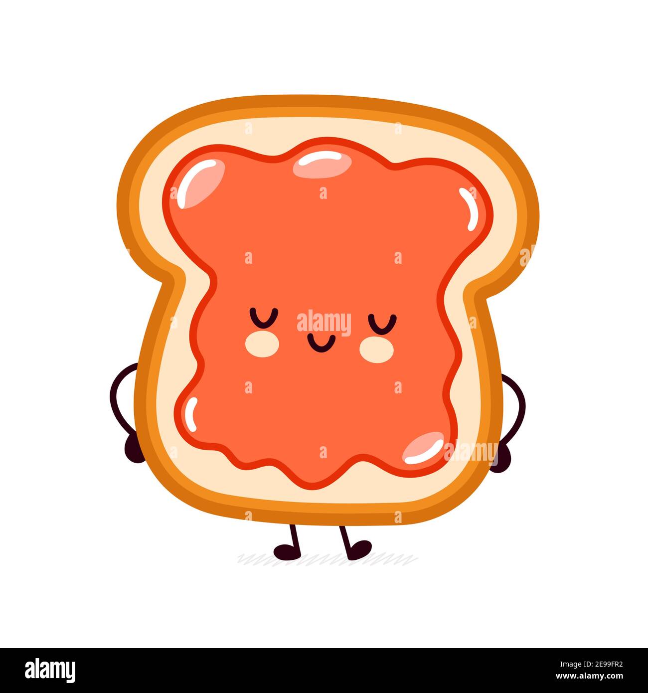 Carino divertente pane toast felice con marmellata carattere. Icona di illustrazione del carattere kawaii della cartoon vettoriale a linea piatta. Isolato su sfondo bianco. Toast con concetto di mascotte del carattere del viso Illustrazione Vettoriale