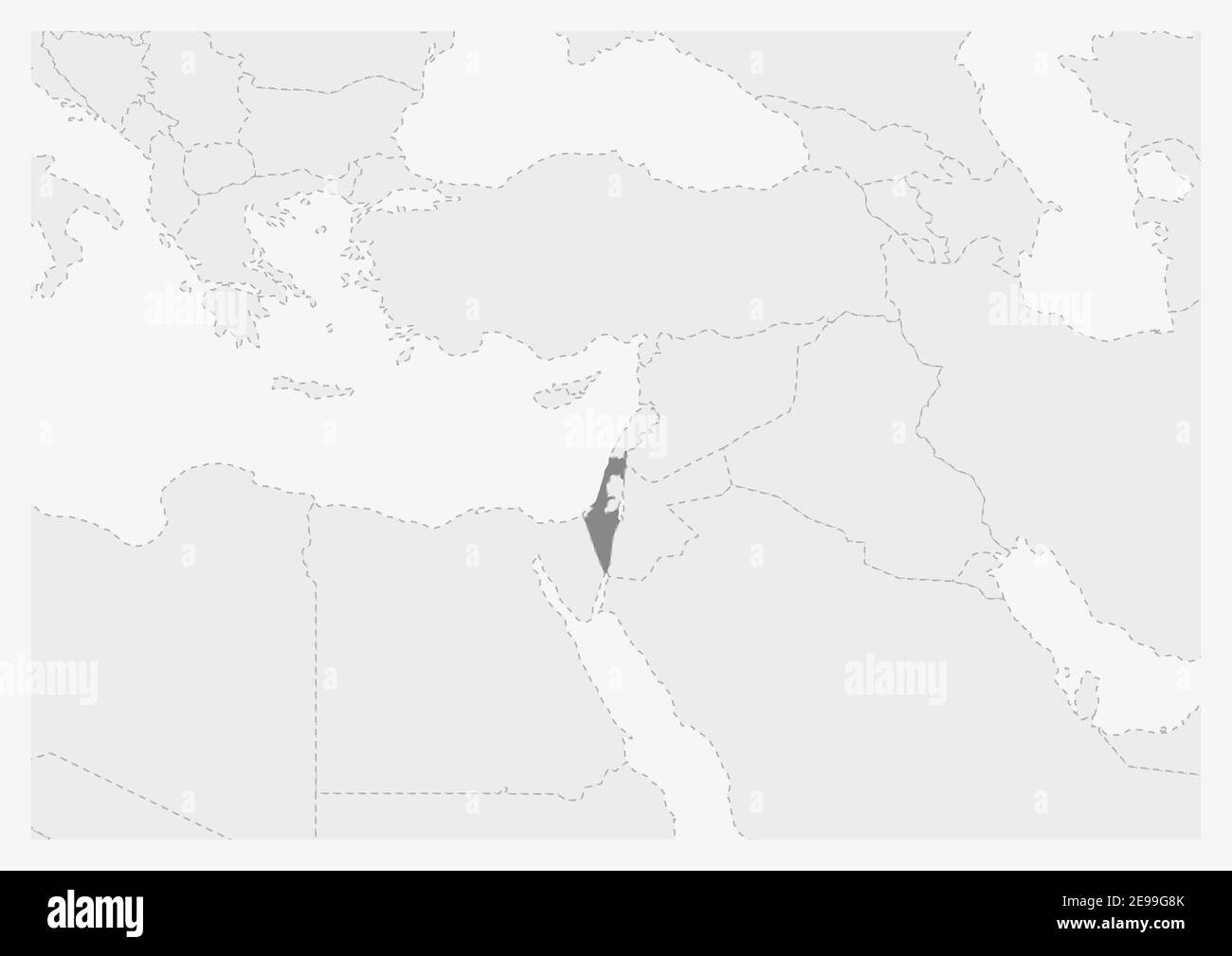 Mappa del Medio Oriente con la mappa di Israele evidenziata, mappa grigia di Israele con i paesi vicini Illustrazione Vettoriale