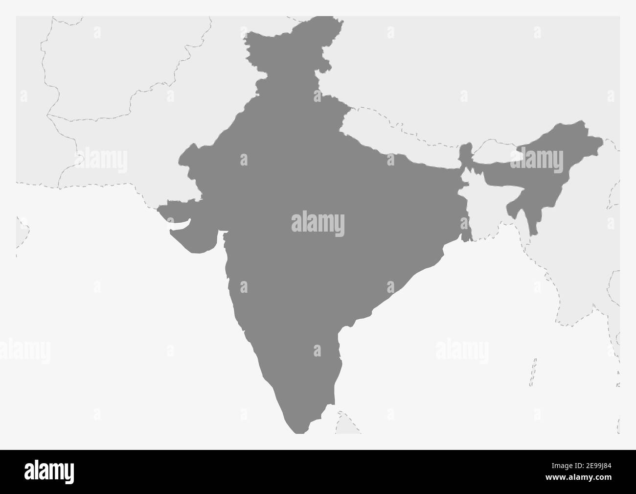 Mappa dell'Asia con la mappa dell'India evidenziata, mappa grigia dell'India con i paesi vicini Immagine e Vettoriale - Alamy