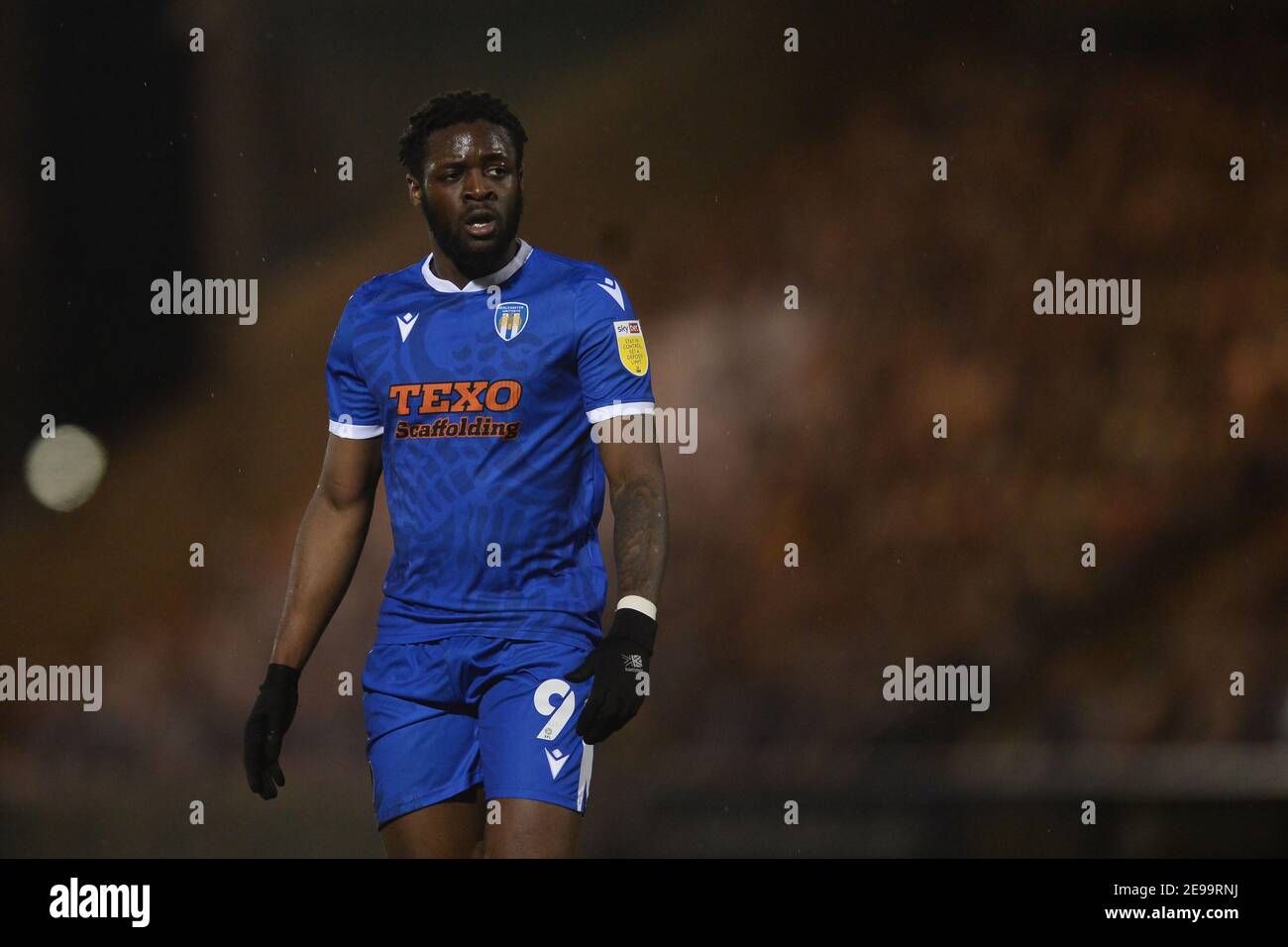 Aramide Oteh of Colchester United - Colchester United contro Scunthorpe United, Sky Bet League Two, JobServe Community Stadium, Colchester, Regno Unito - 29 gennaio 2021 solo uso editoriale - si applicano restrizioni DataCo Foto Stock