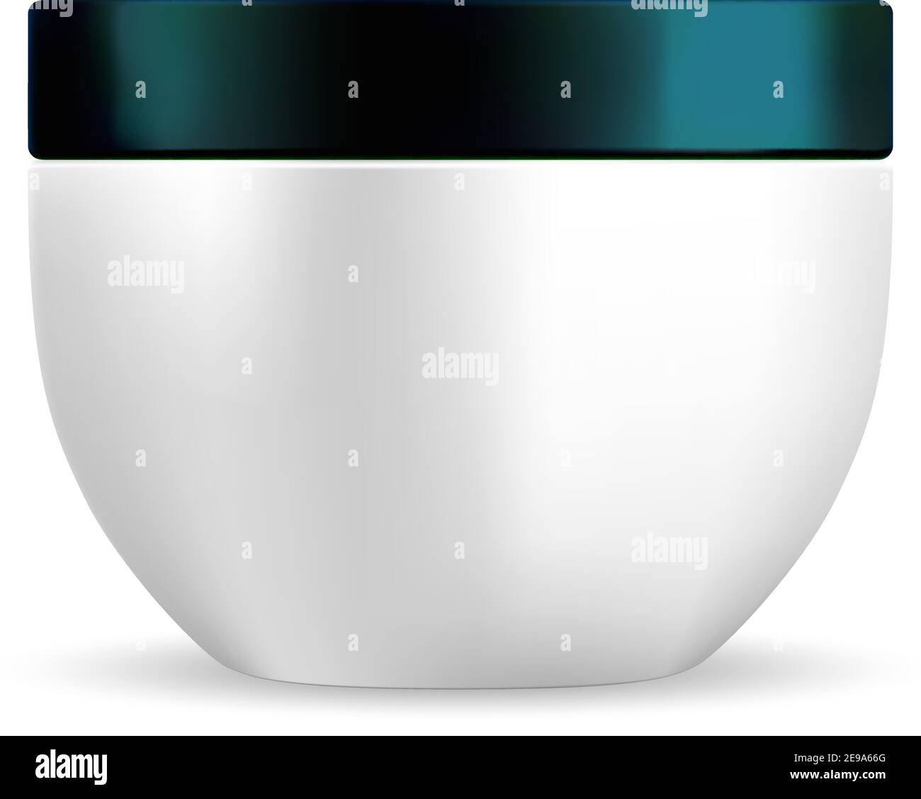 Vasetto di crema. Contenitore in plastica bianco. Vector Packaging vuoto per Creme cosmetica. Contenitore 3d con coperchio in vetro lucido per prodotti cosmetici facciali. Polvere Illustrazione Vettoriale